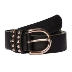 Womens Leather Belt With Rose Gold Detailing Black -Clothing Store go 576967 z